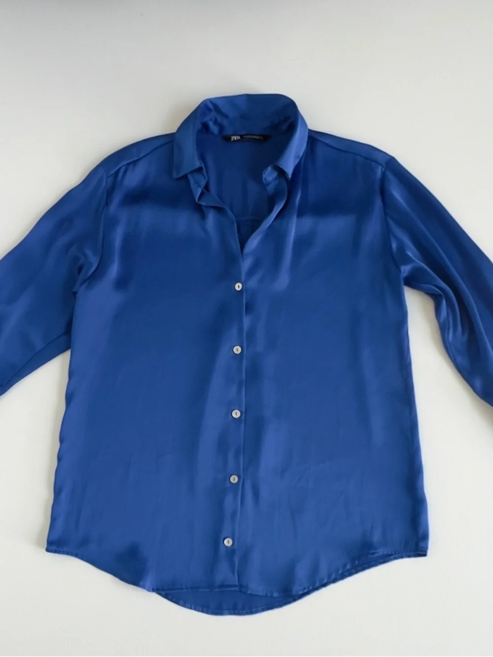Zara Cobalt Blue Satin Button-Down Shirt - Picture 3 of 5